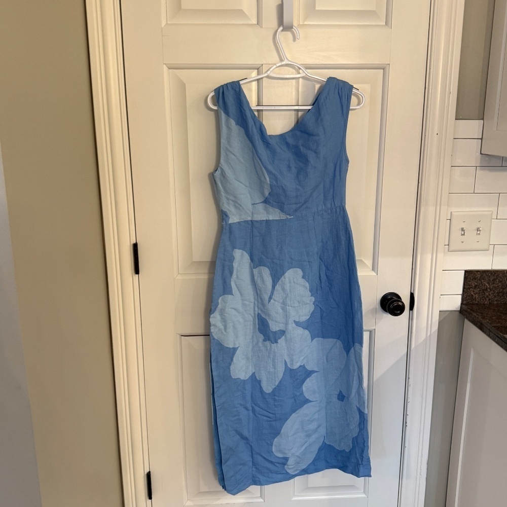 Anthropologie Sleeveless linen asymmetric floral Dress Blue 45416 - Picture 8 of 13